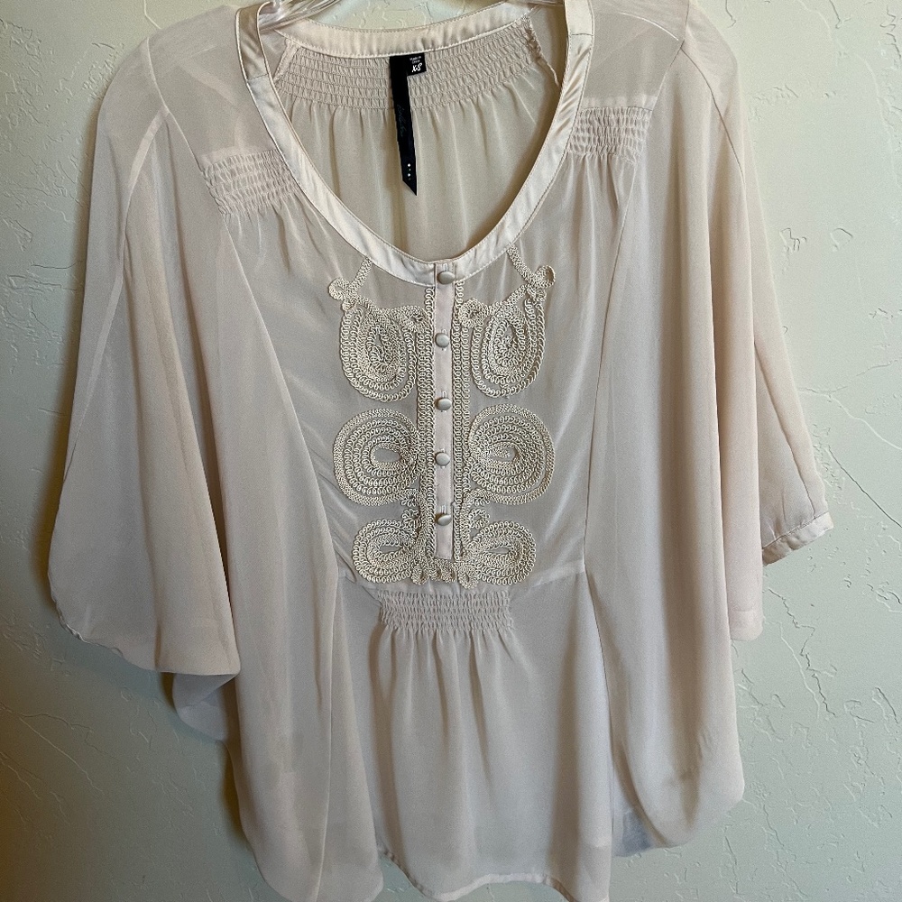 Bellatrix Sheer Dolman Sleeve Blouse with Scroll Appliques - Size XS